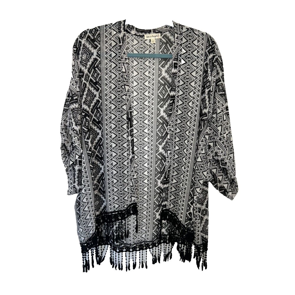 Love On A Hanger Women's Large Open Front Boho Geometric Style Kimono Casual